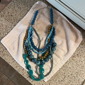 Turquoise & Mustard Multi-Strand Statement Necklace